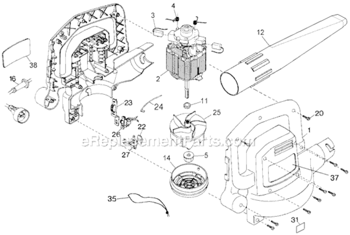 Page A Diagram and Parts List for KG190 Type 1 Black and Decker Leaf Blower / Vacuum
